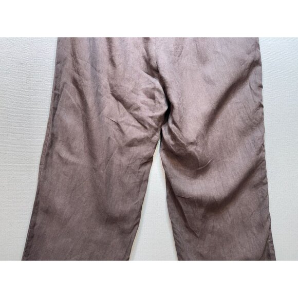 Eileen Fisher Womens Linen Relax Trouser Pants Flat Front Size M Chocolate Brown - Picture 7 of 8
